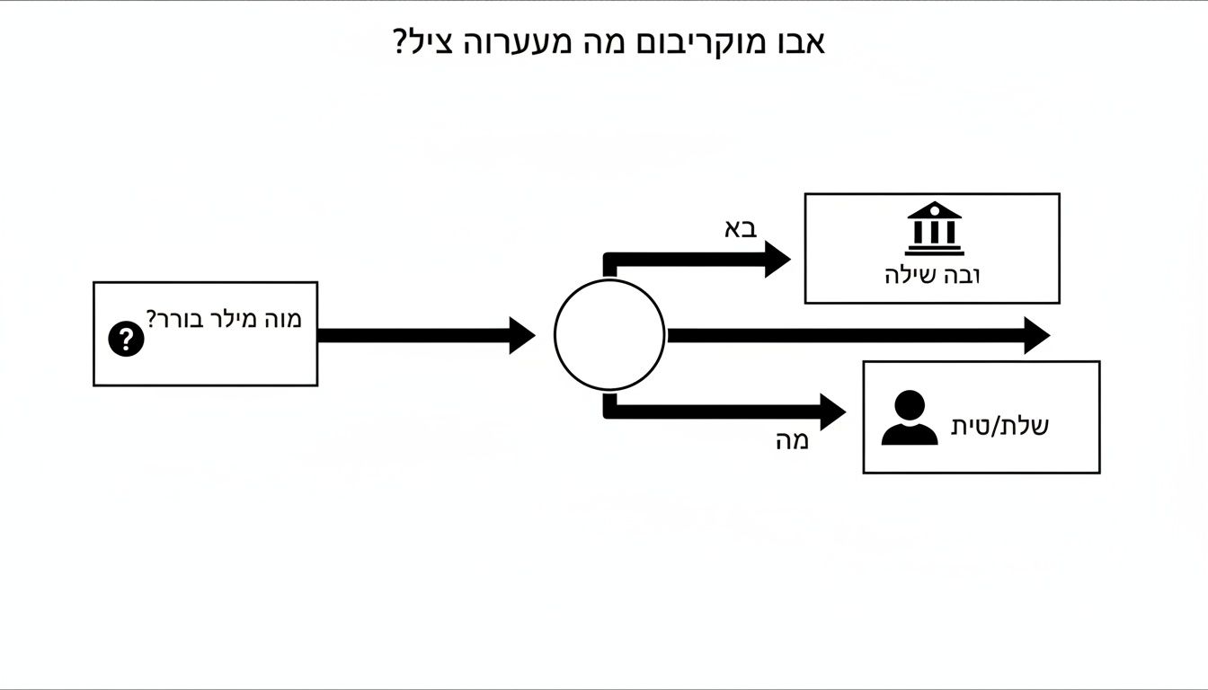 תרשים זרימה מפורט המתאר תהליך קבלת החלטות עם שאלות ואפשרויות, כולל התייחסות למוסד ולאדם, הקשור כנראה לאפוטרופסות.