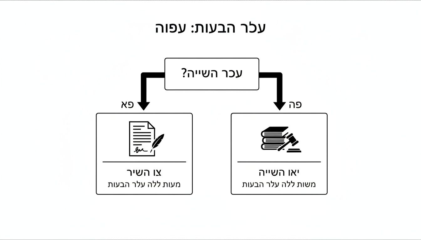 תרשים זרימה המתאר תהליך משפטי בתחום הצוואות והירושות, המציג שתי אפשרויות: מסמכים חתומים או הליכים משפטיים בבית משפט.