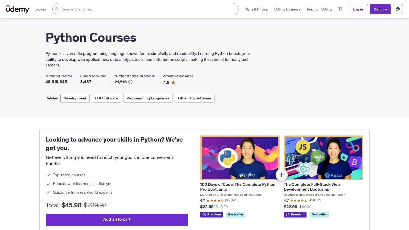 A screenshot of a Udemy course page titled 'Web Scraping in Python with BeautifulSoup and Selenium'
