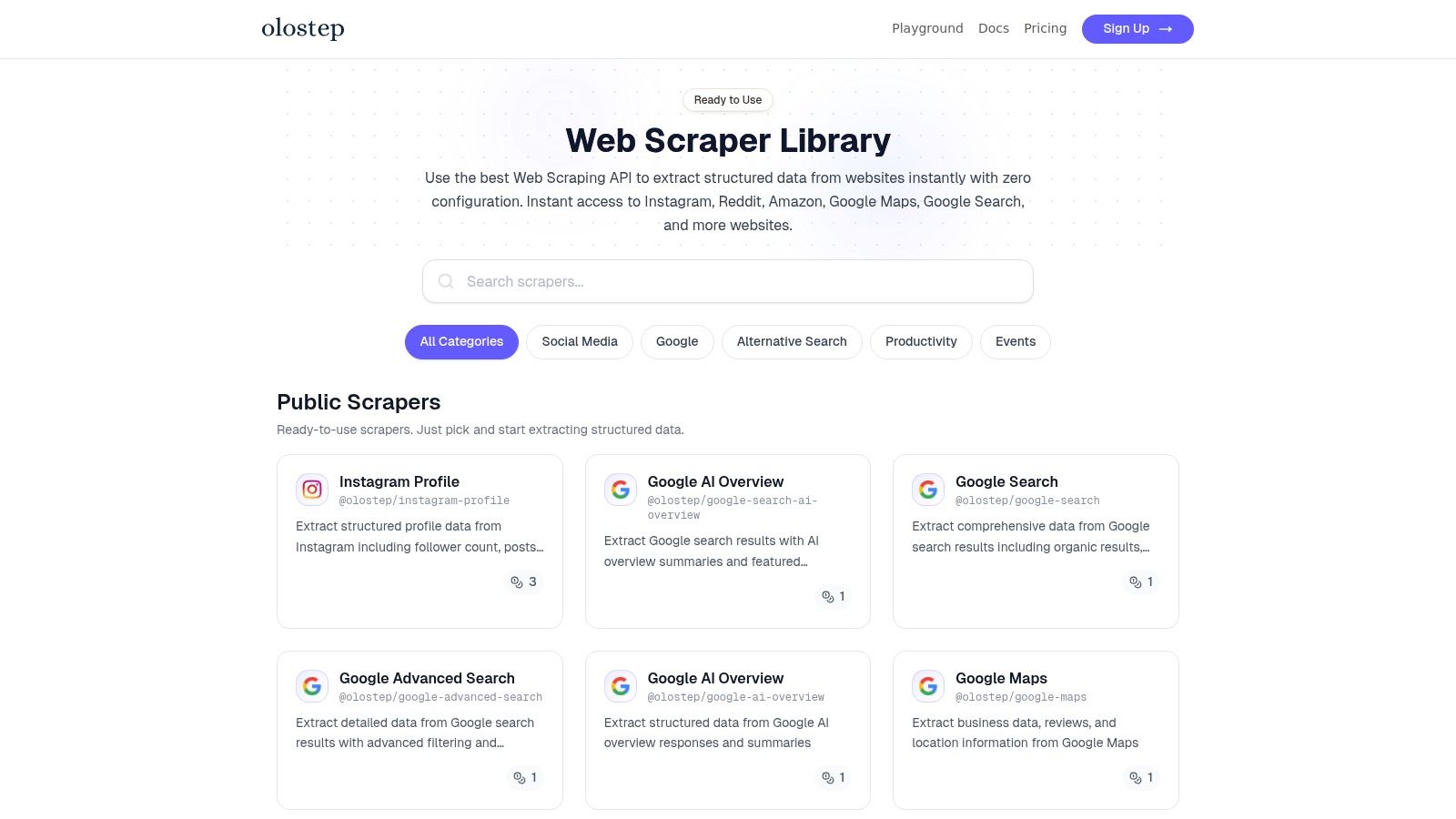 Olostep Scrapers Interface