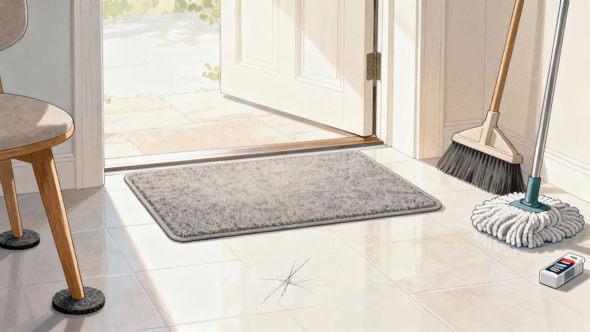 Un plancher de bois franc fraîchement verni, brillant et propre, dans un salon moderne.