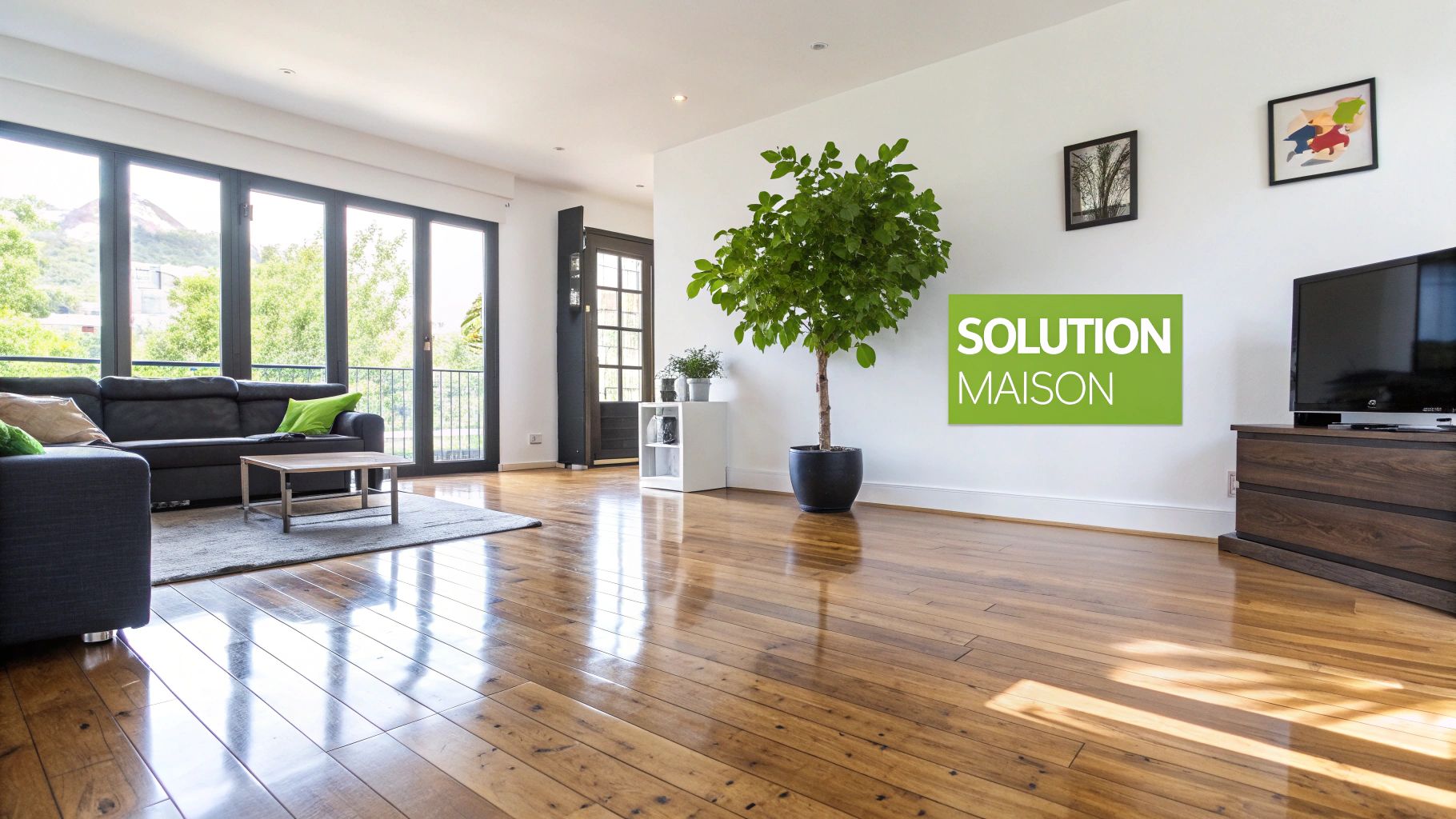 Plancher de bois franc fraîchement nettoyé avec une solution maison.