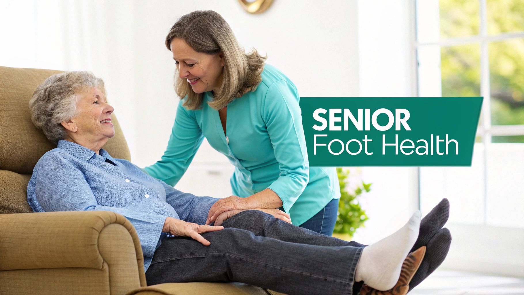 A professional massage therapist in a polo shirt provides a therapeutic foot massage to a fully draped client in a calm, clinical setting.