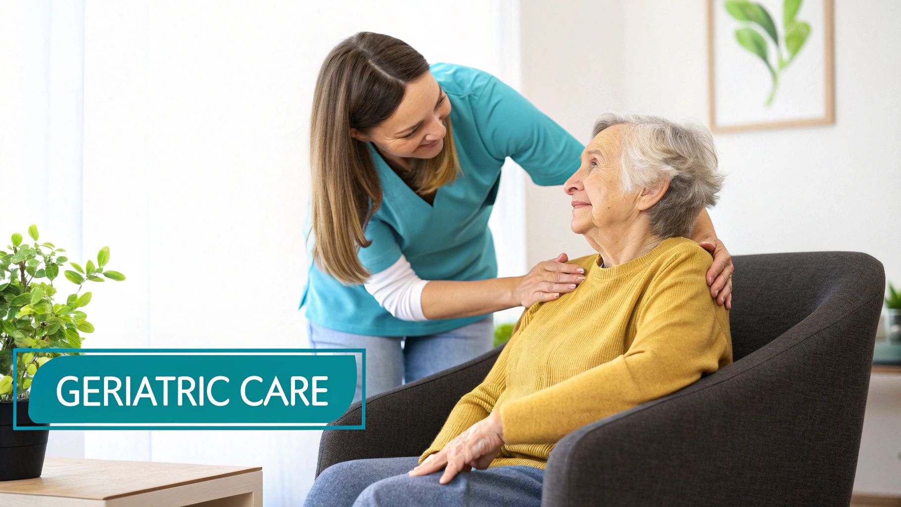 A caring male RMT provides a gentle shoulder massage to an elderly client in a comfortable home setting.