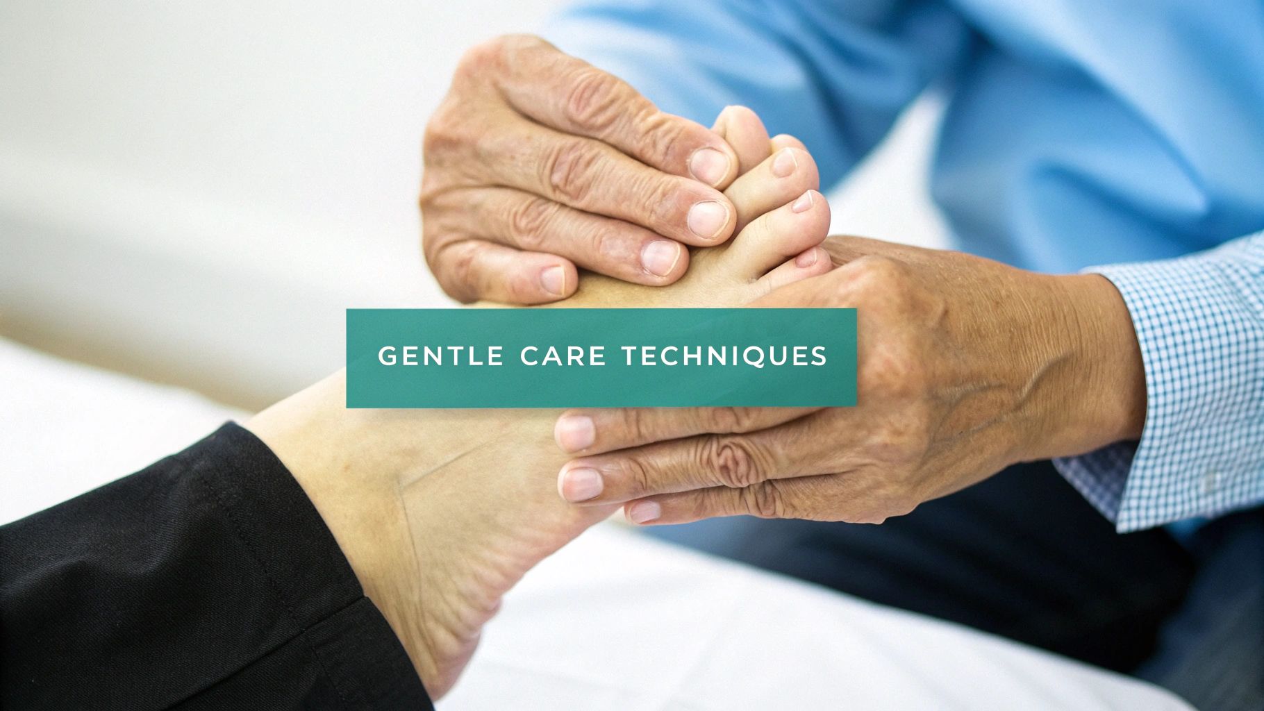 A pair of hands gently holding a foot, demonstrating a simple reflexology technique.