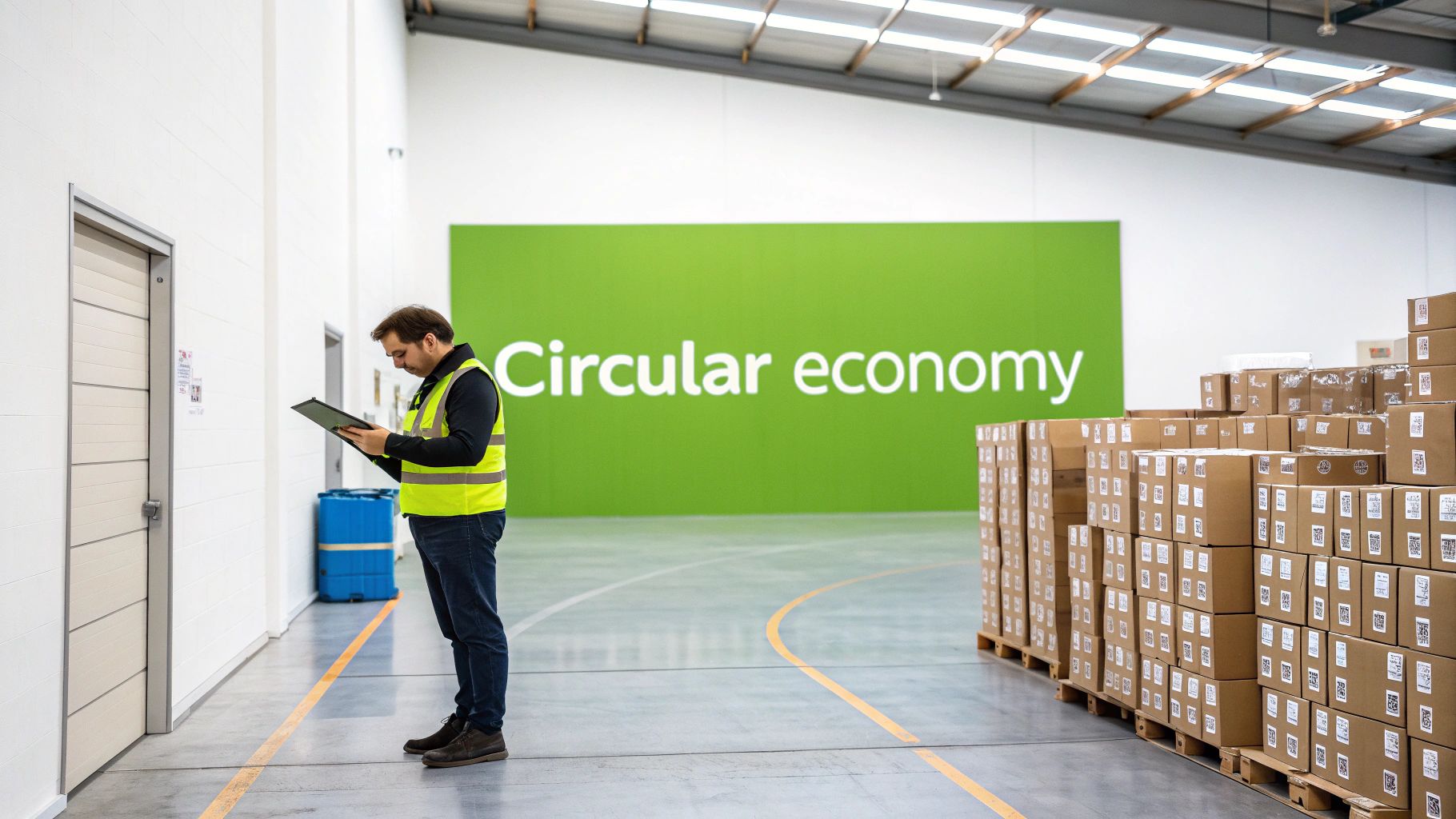 Several gears made of green materials like leaves and wood interlock, symbolizing the connection between economic growth and environmental sustainability.