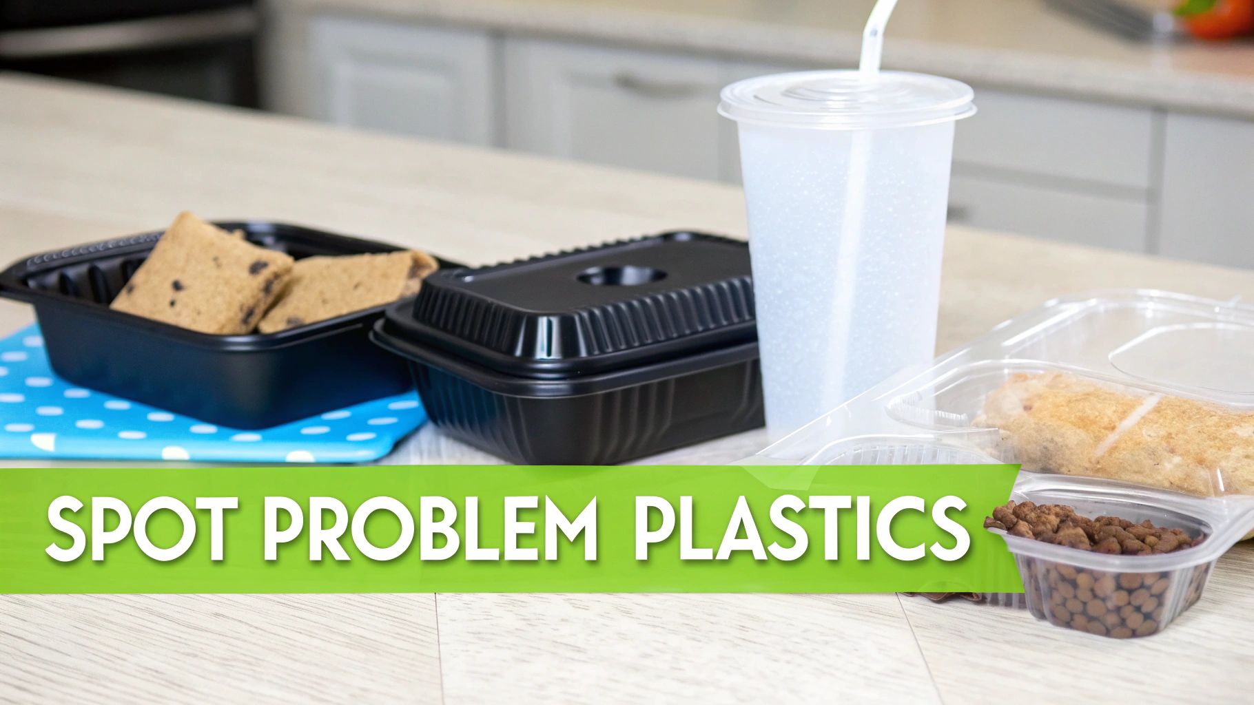 A person's hands sorting through different types of plastic packaging and containers.