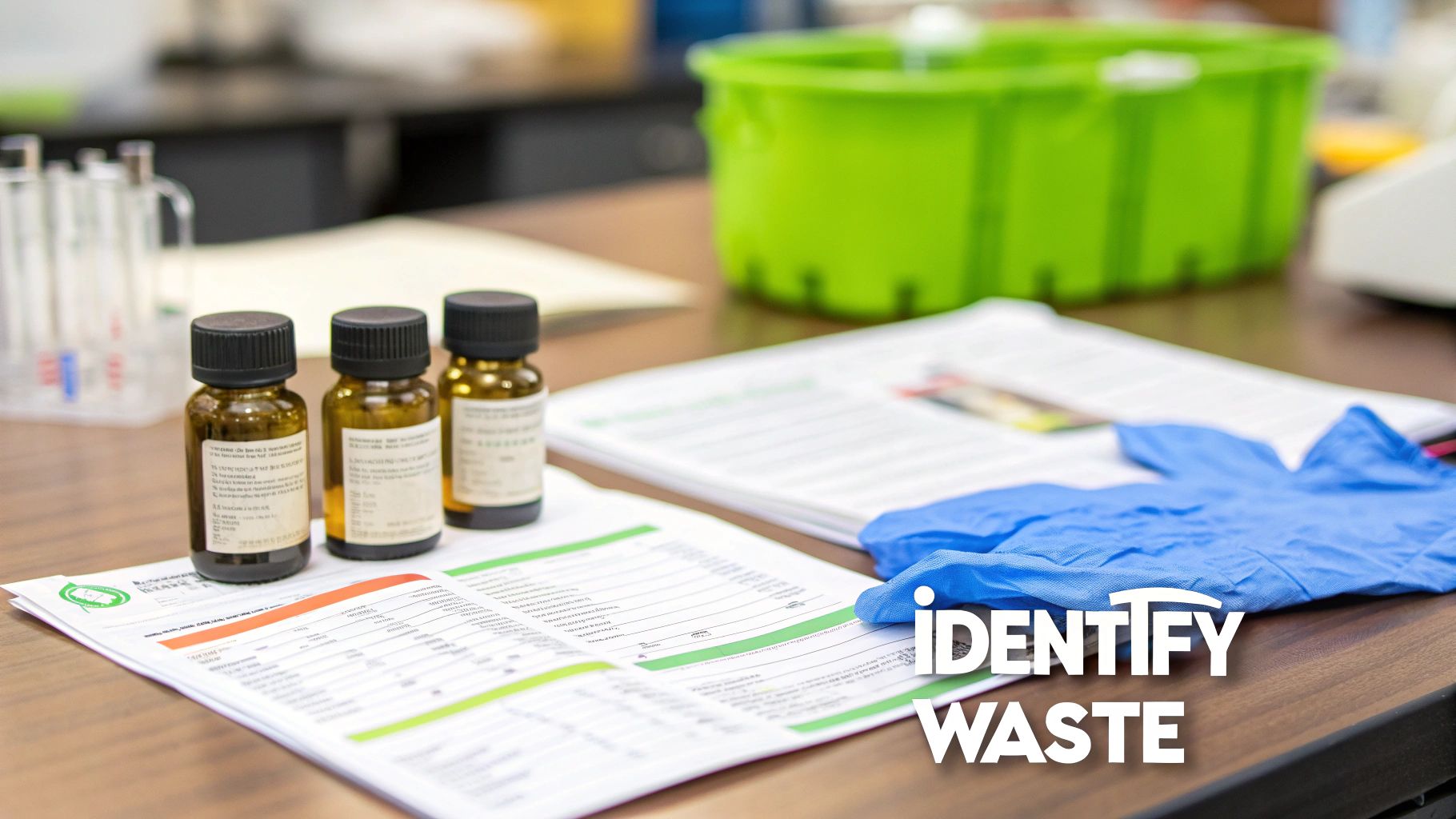 Scientists identifying chemical waste