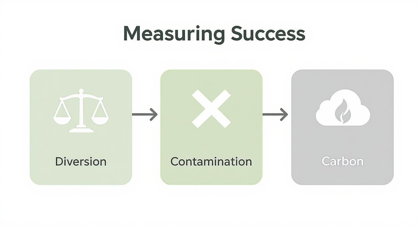 Measuring Success diagram linking waste diversion and contamination to carbon emissions.