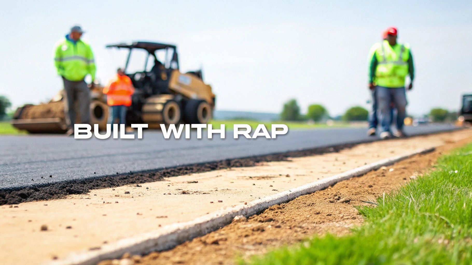A construction vehicle paving a new road with a mix containing reclaimed asphalt pavement