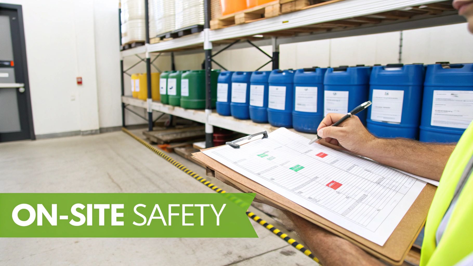 Correctly labeled and segregated chemical waste containers in a designated storage area.