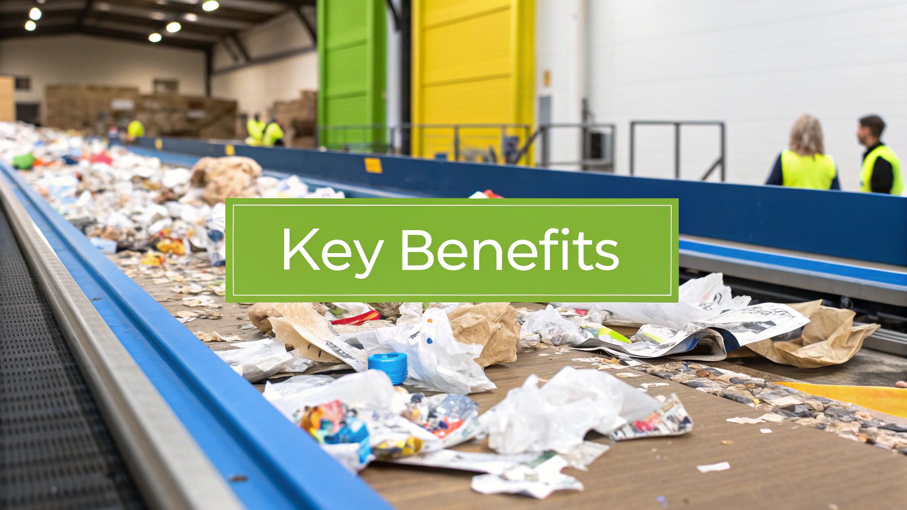 A clean, well-lit automated recycling facility showing the positive impact of technology.