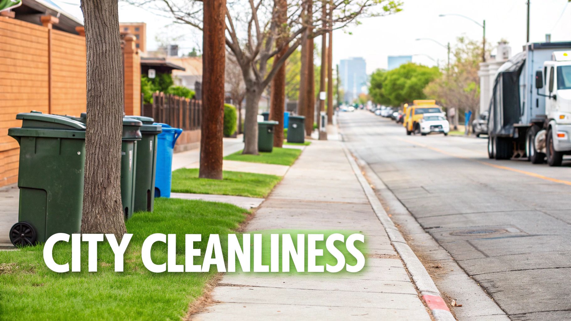 A city skyline with clean streets, illustrating effective urban waste management.