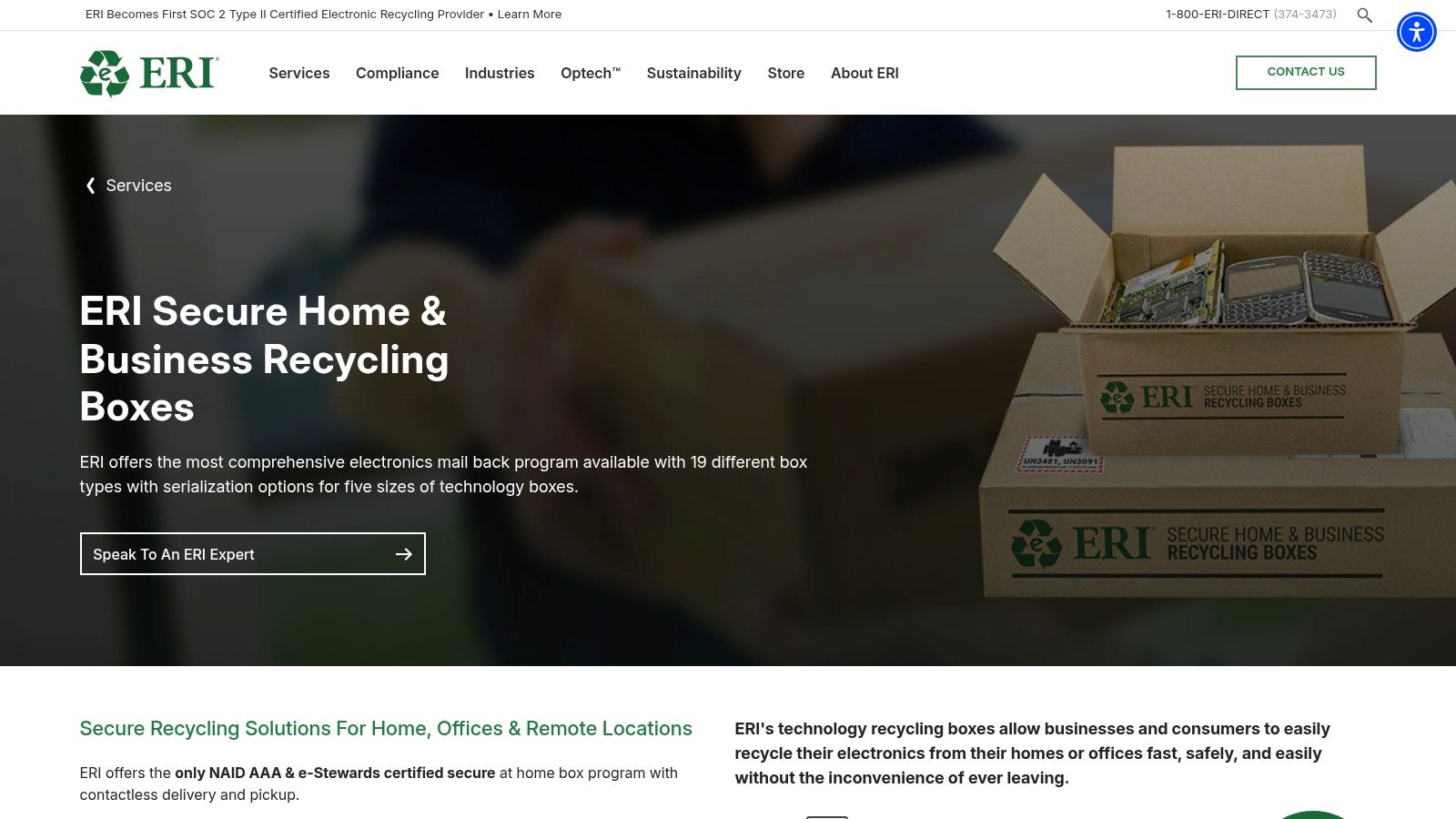 ERI Direct mail-back recycling boxes for electronics