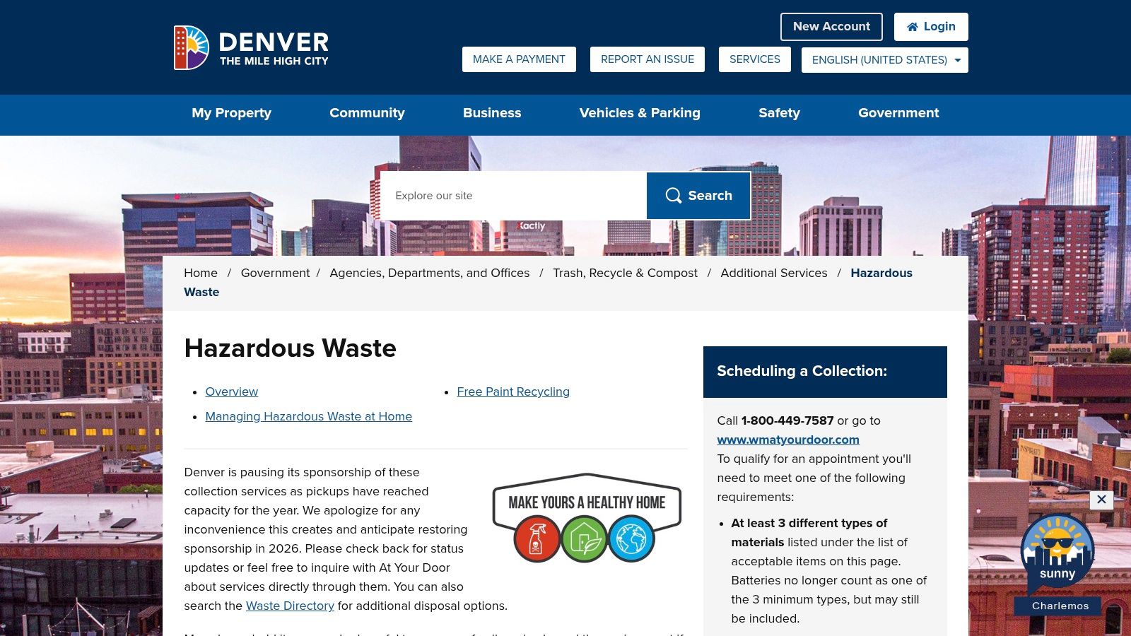 City & County of Denver – Household Hazardous Waste (HHW) Collection Program