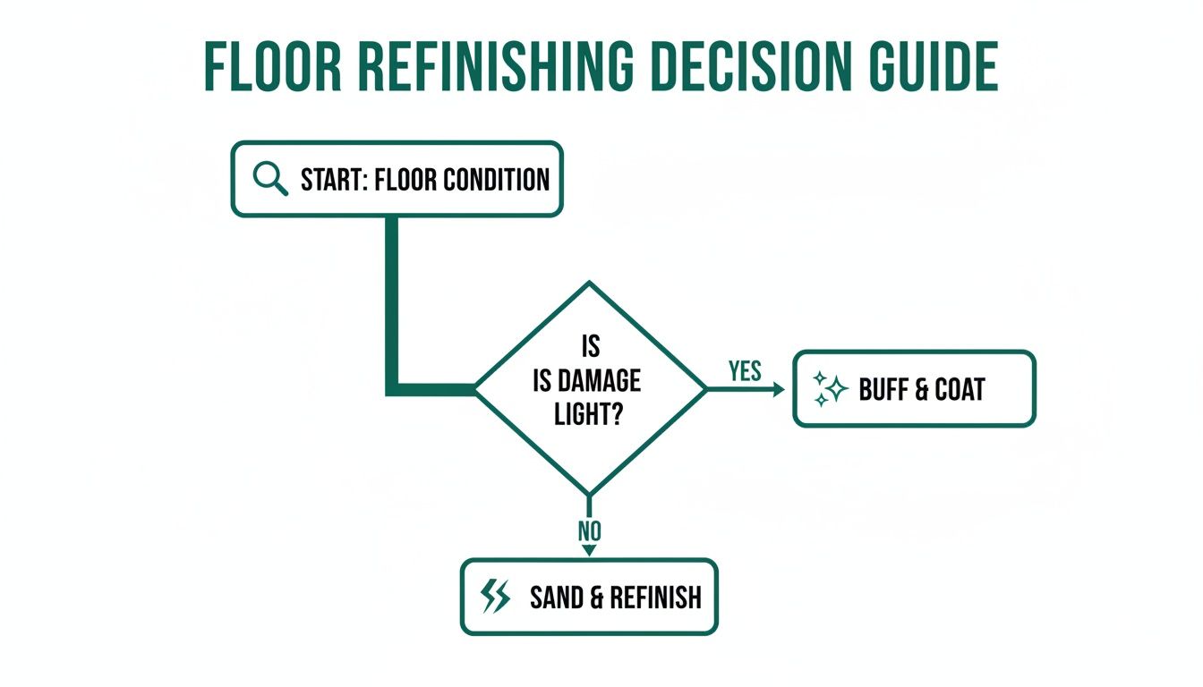 A simple flowchart illustrating the decision process for floor refinishing based on damage.