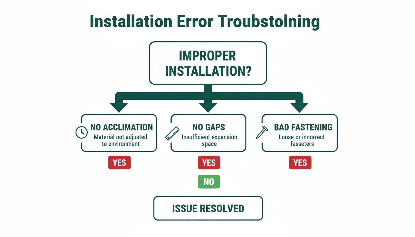 Flowchart illustrating installation error troubleshooting for improper installation issues.