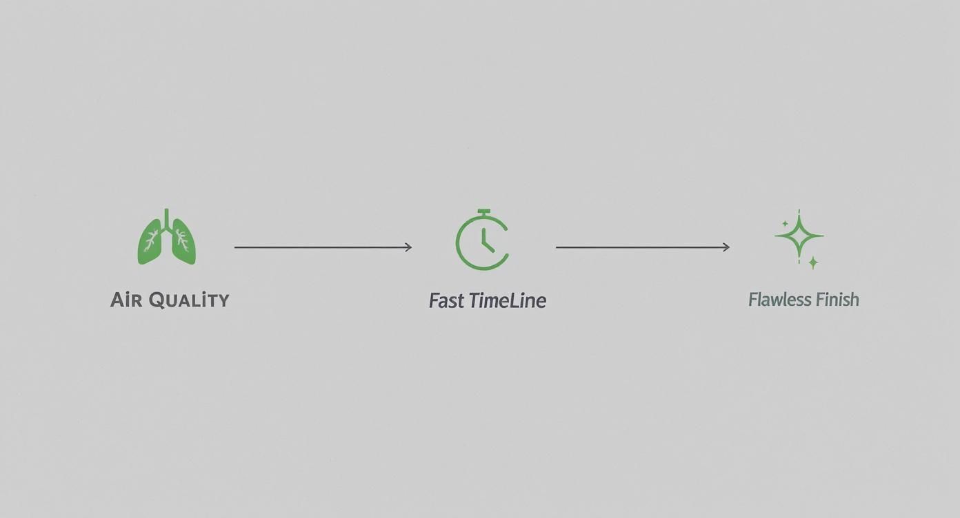 A diagram illustrating a process leading from Air Quality, through a Fast Timeline, to a Flawless Finish.