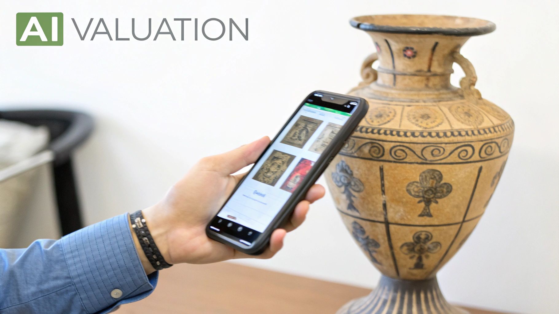 A screenshot from the Curio app showing a visual identification of an antique item.