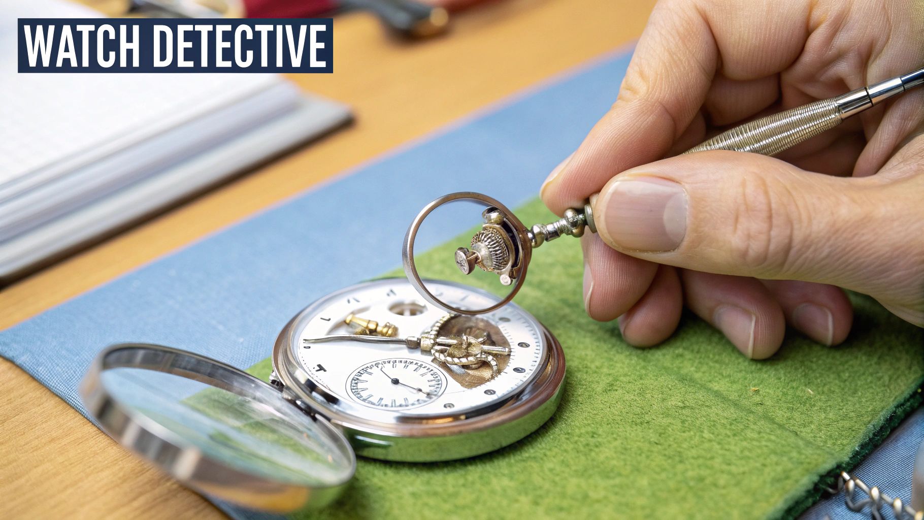 A close-up view of a silver pocket watch's intricate inner mechanics and engraved case.