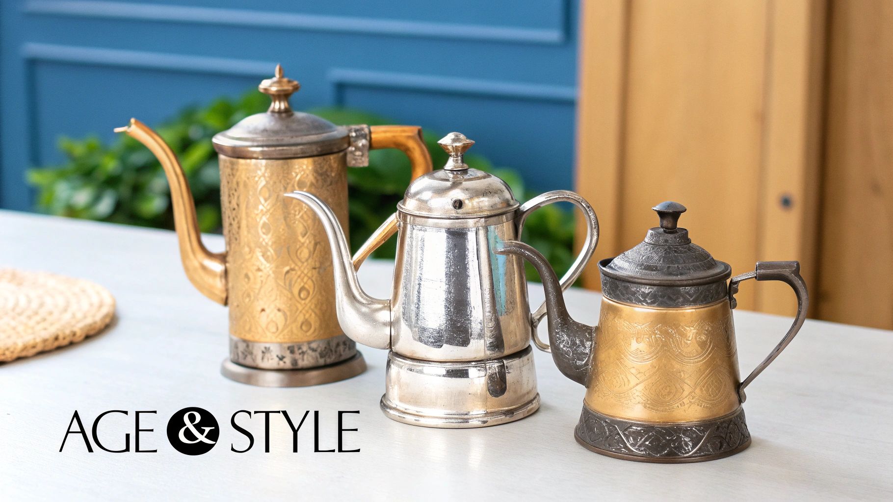 A beautifully ornate sterling silver tea service set against a dark background, highlighting its design.