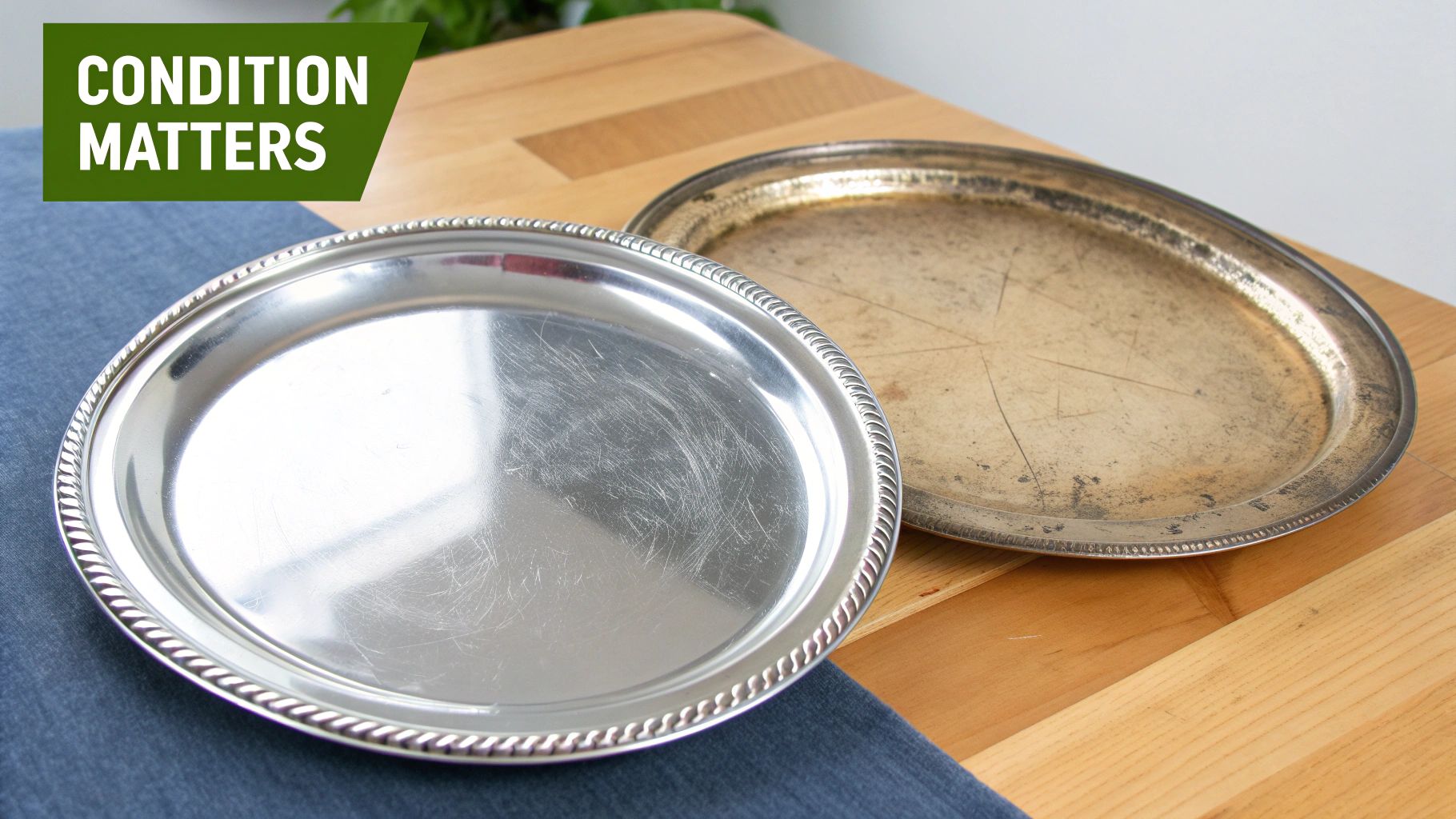 A close-up of a silver tea service showing its detailed condition and patina.
