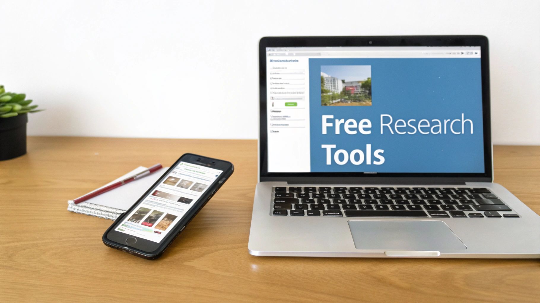 Laptop and smartphone displaying free research tools for online appraisal and antique valuation services