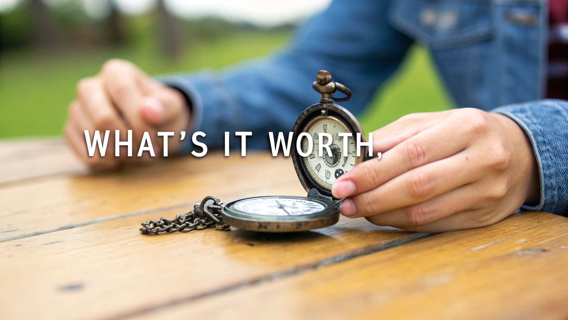 An elegant antique pocket watch resting on a wooden surface.