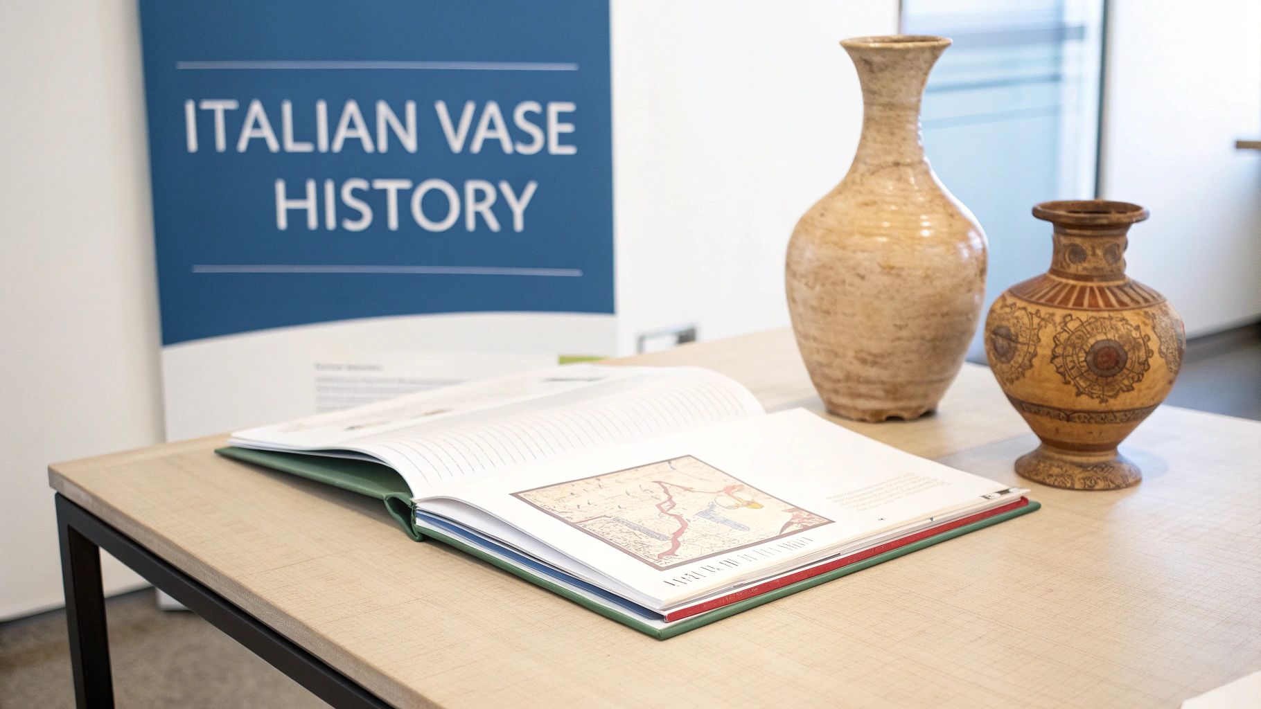 Close-up of a vibrant, hand-painted antique Italian Majolica vase