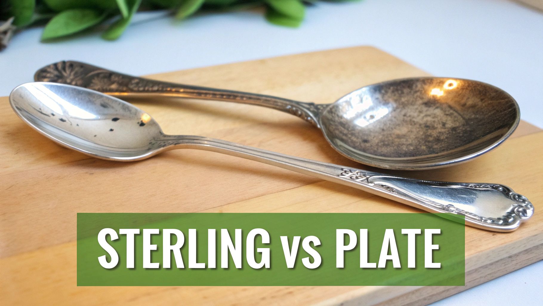 A close-up of a hallmark being inspected with a magnifying glass to determine silver tea service value