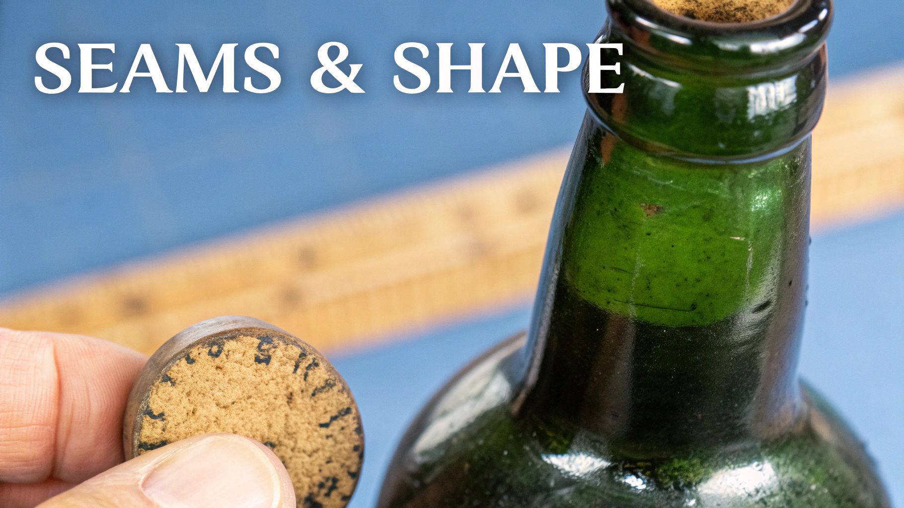 Two antique Victorian glass bottles showing prominent side mold seams.