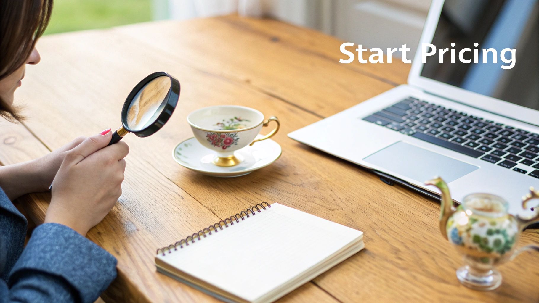 A collection of various antiques on display shelves, including pottery, books, and decorative items.