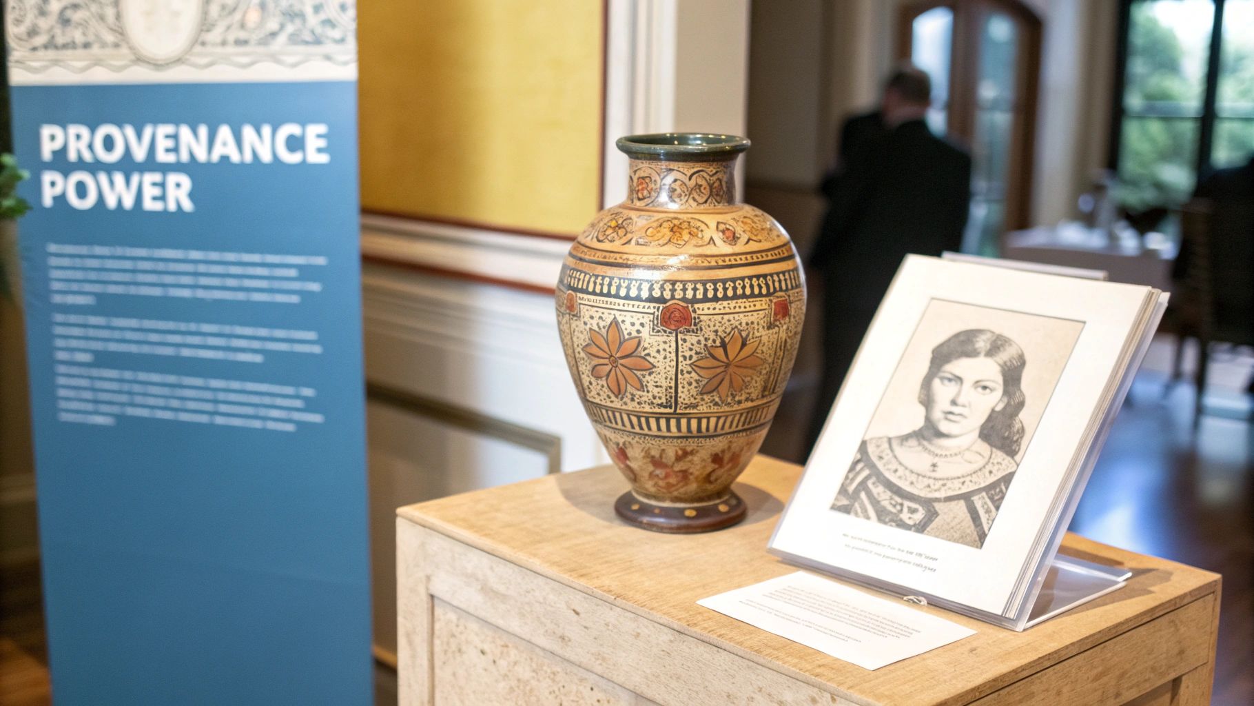 A close-up of a maker's mark stamped onto the bottom of a vintage ceramic piece, indicating its origin.