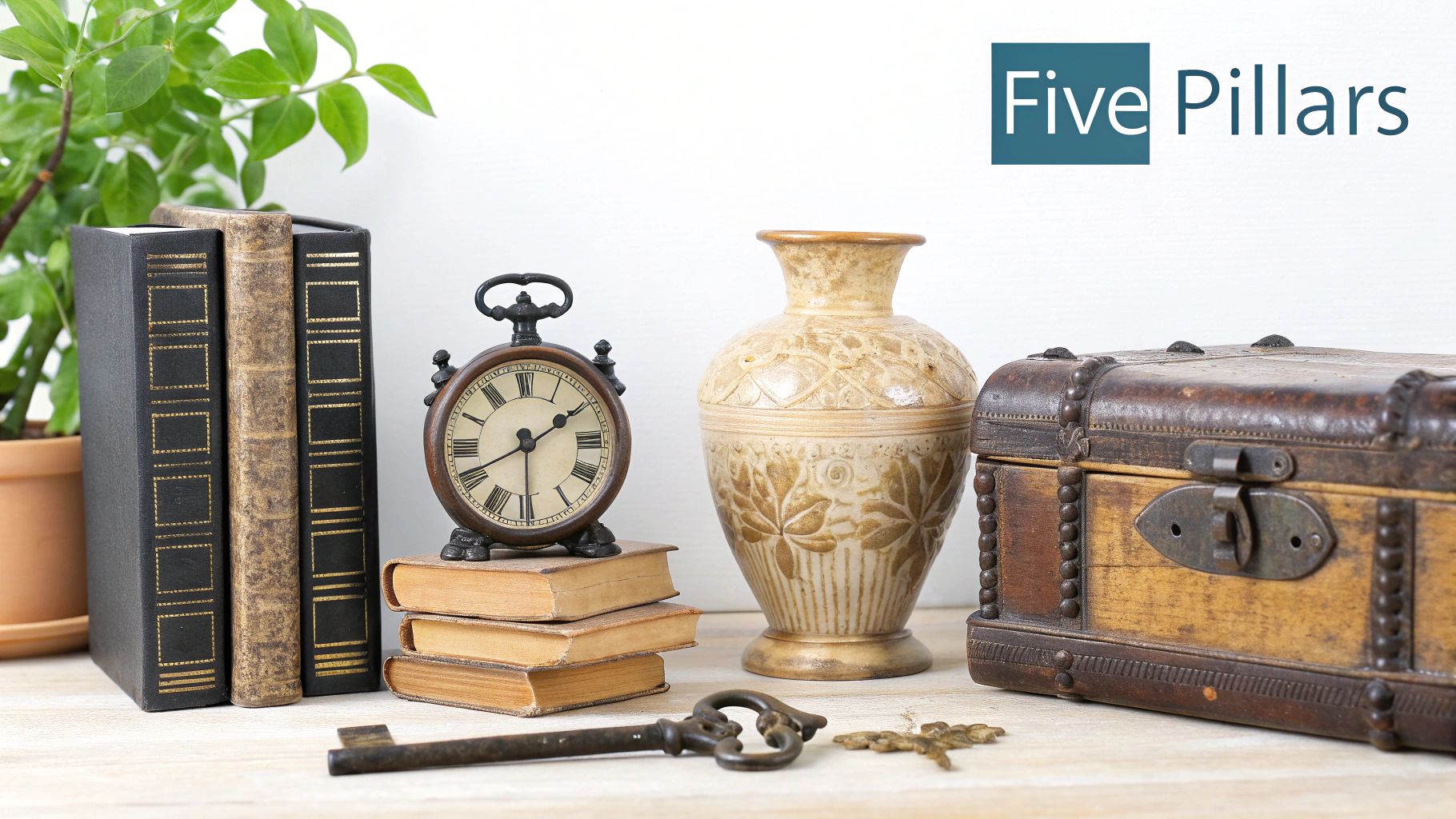 An appraiser examining a detailed antique vase with various tools laid out on a table, illustrating the factors of value.
