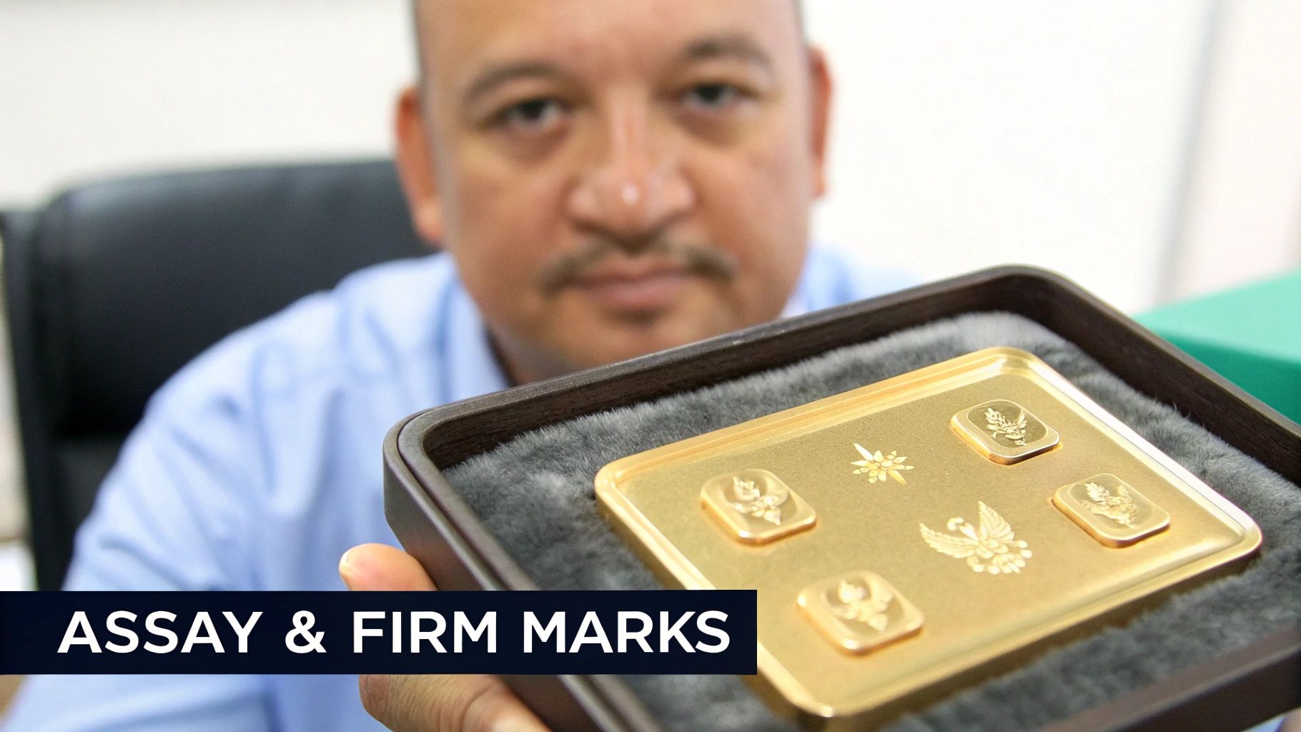 A detailed close-up of a Fabergé hallmark, showing the Cyrillic firm name and the Imperial Warrant eagle.