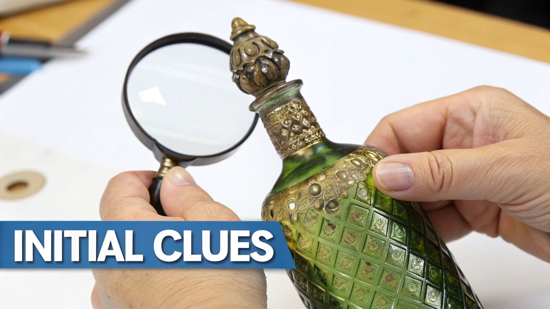 A close-up of a rough pontil mark on the base of a hand-blown antique glass bottle.