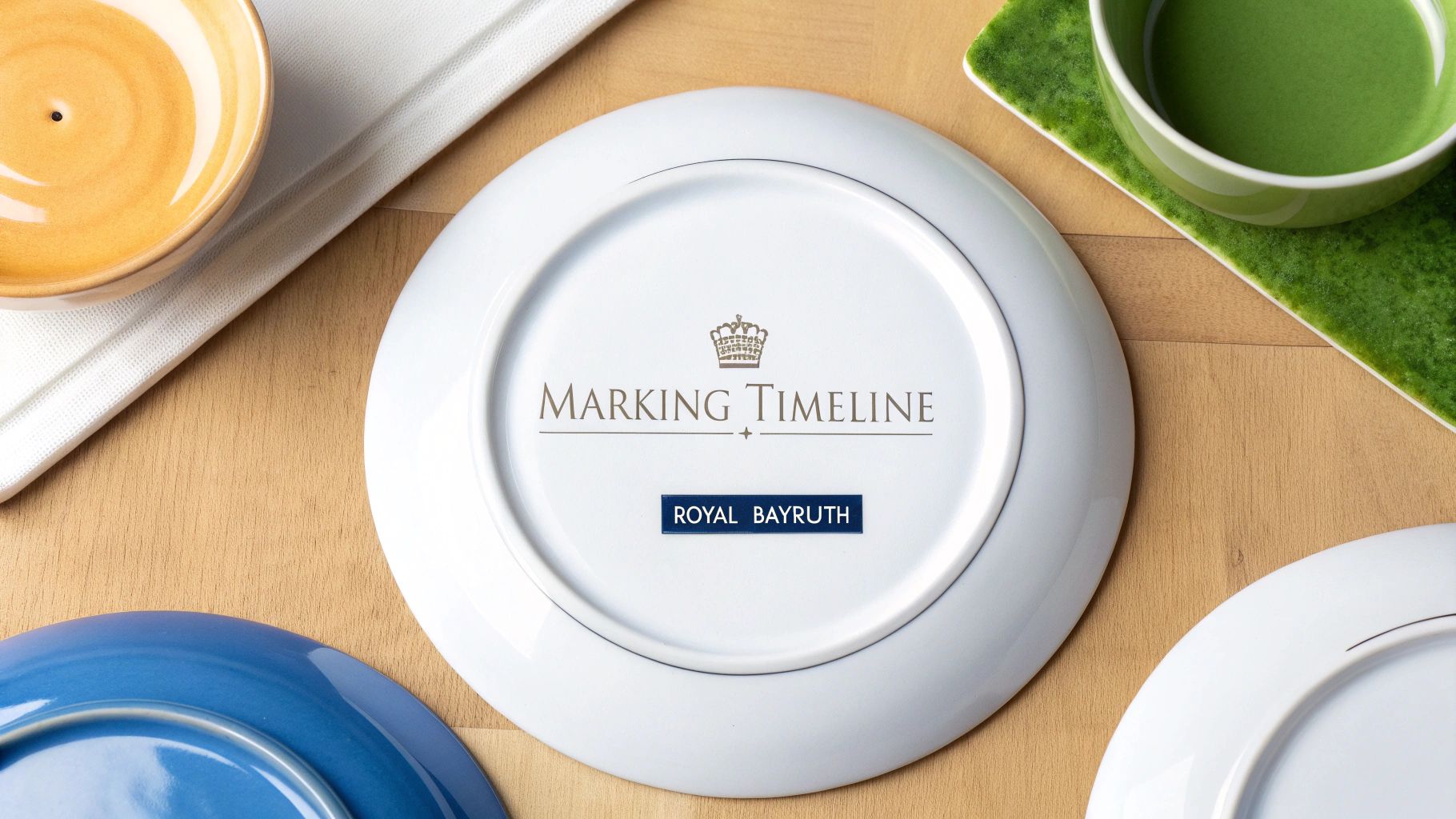 A close-up of a blue Royal Bayreuth marking on the bottom of a porcelain plate.