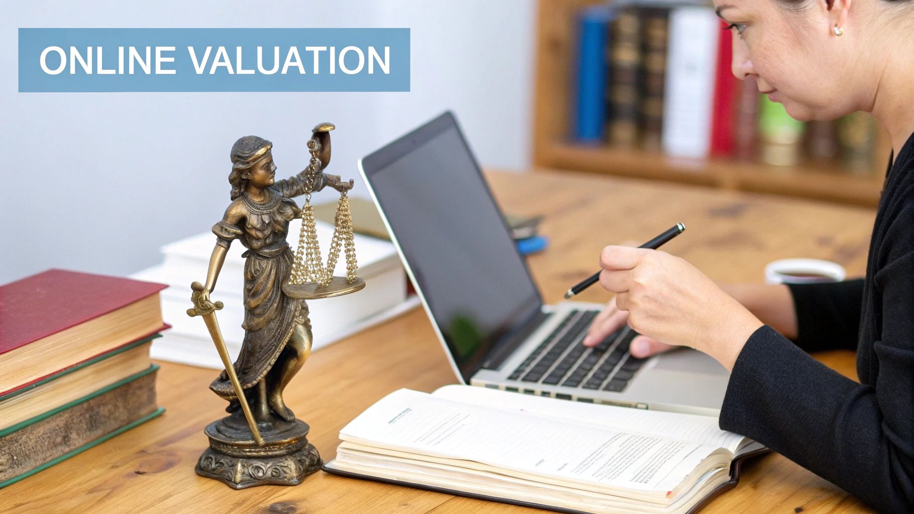 A magnifying glass hovering over an antique clock and vase on a wooden table, symbolizing the process of valuation and research.