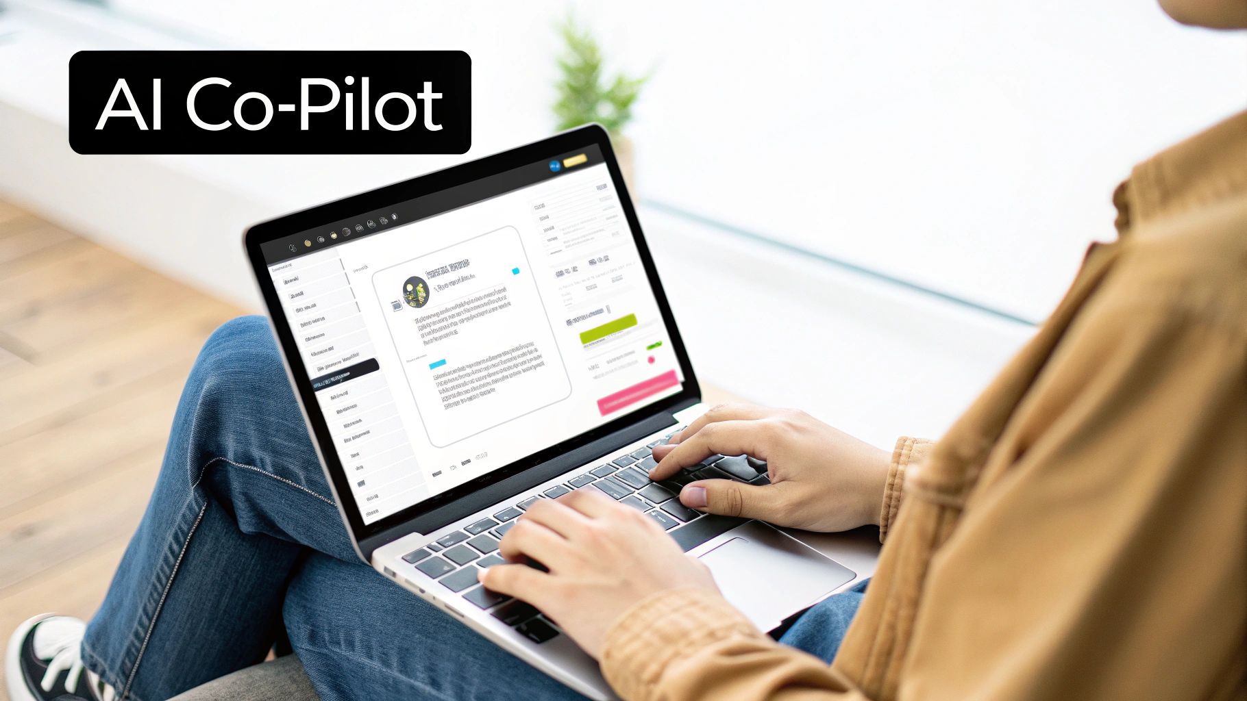 Person using a laptop displaying an 'AI Co-Pilot' interface on the screen.