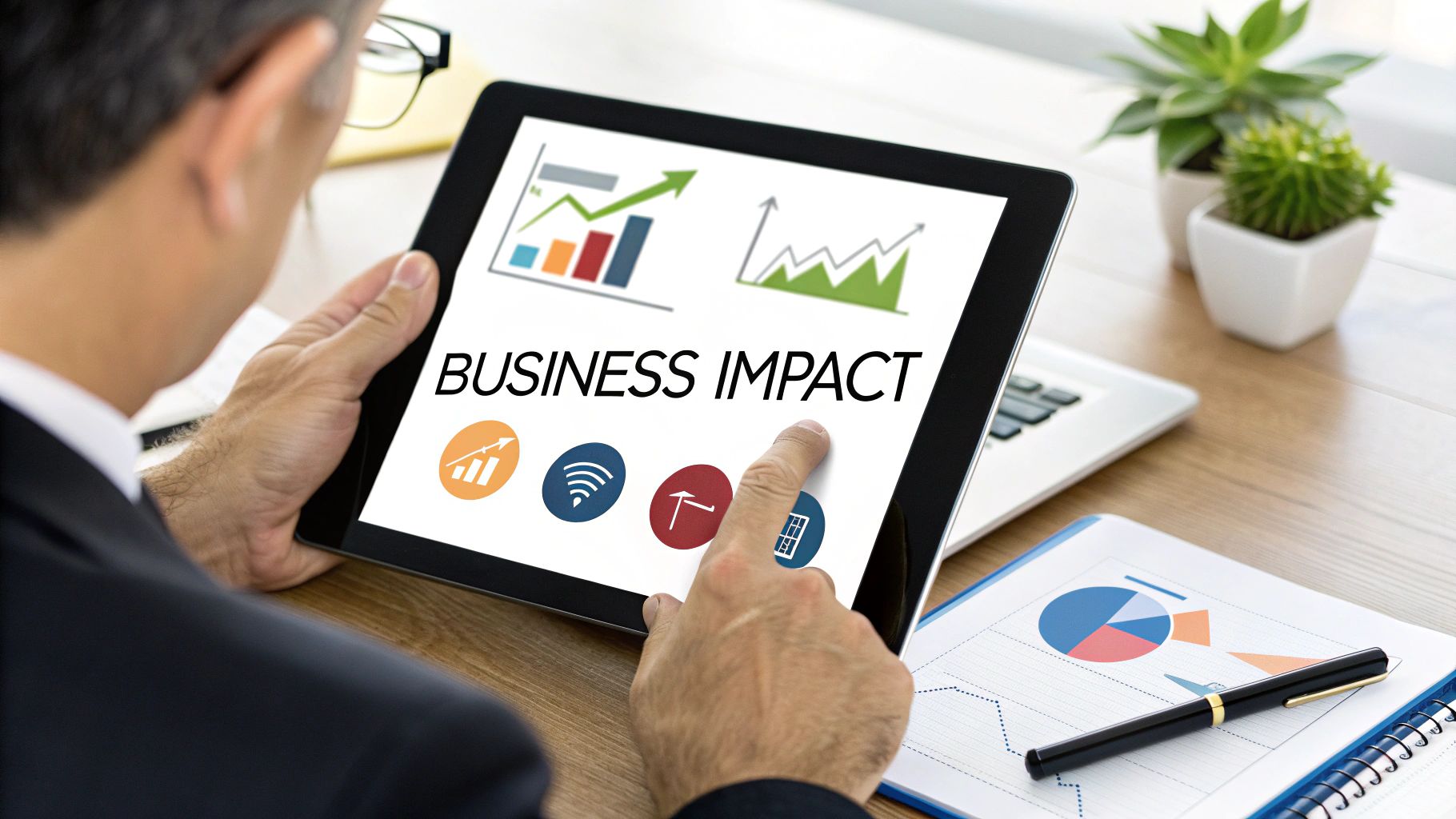 A businessman reviews 