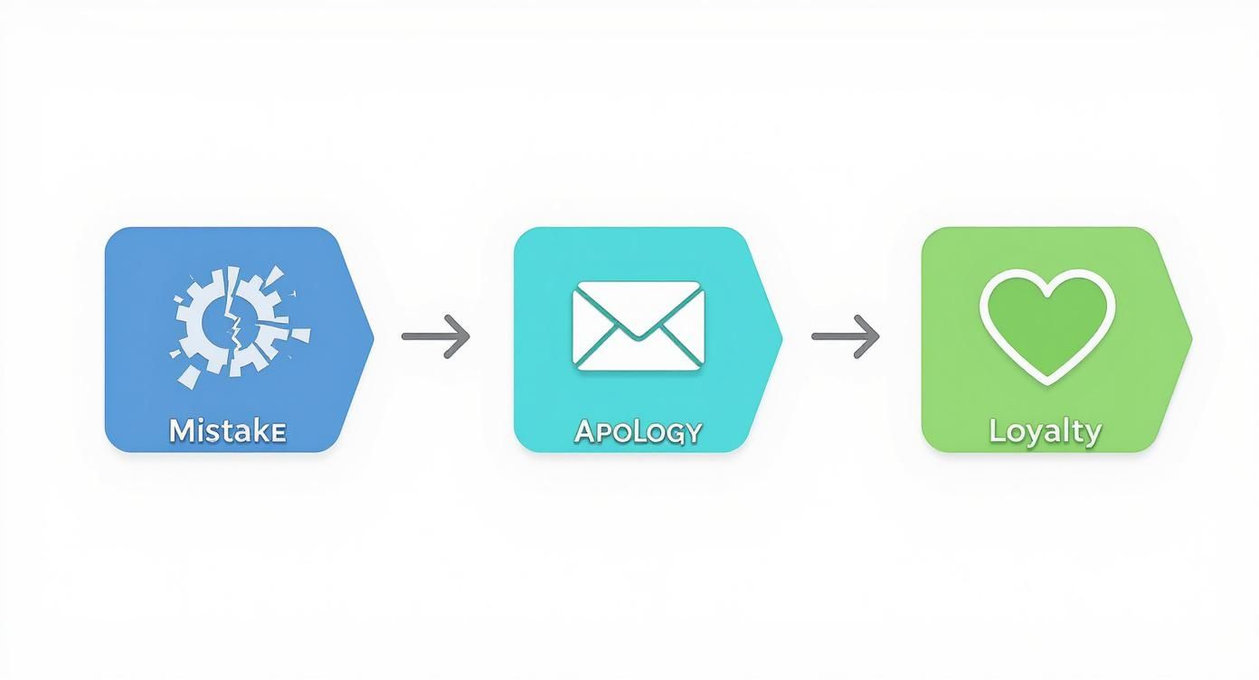 Flowchart illustrating how an apology after a mistake can build customer loyalty.