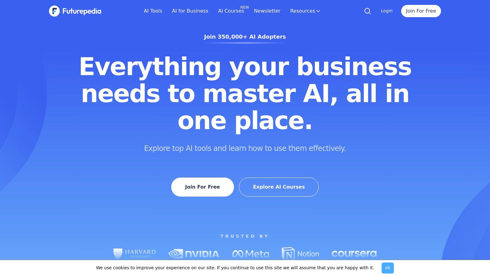 Futurepedia homepage showcasing various AI tools and categories