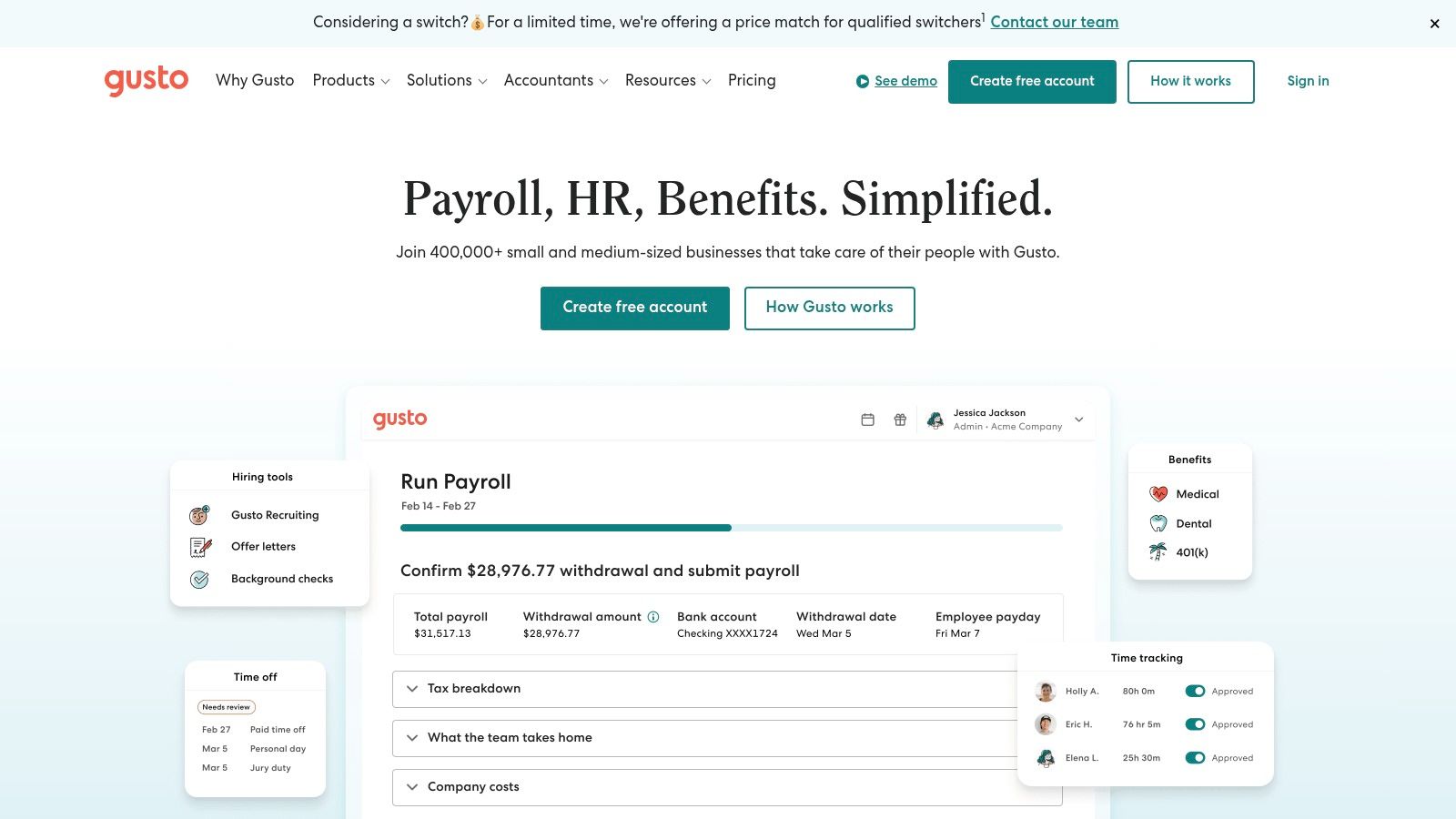 Gusto HR Dashboard