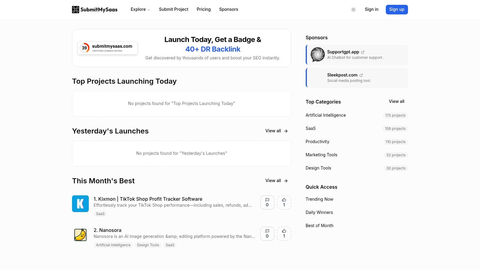 SubmitMySaas — Launch & Discovery Platform for SaaS/AI Tools