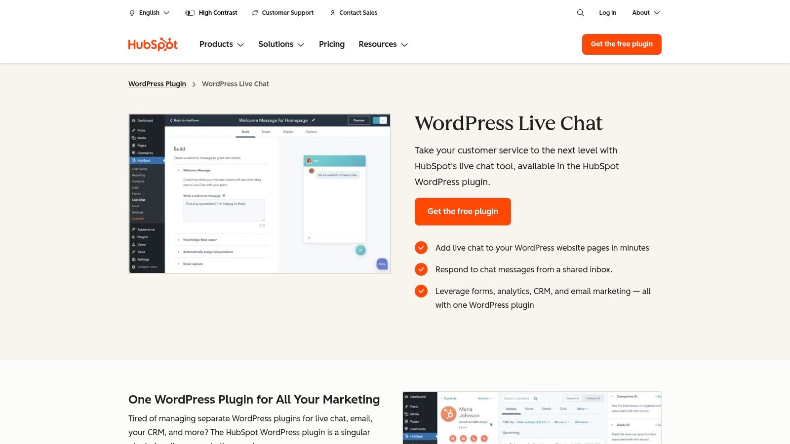 HubSpot (Live Chat via Service/CRM)