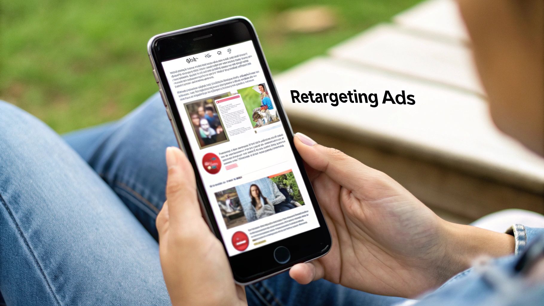A diagram illustrating the social media retargeting process, showing a user visiting a website, leaving, and then seeing a targeted ad on a social media platform.