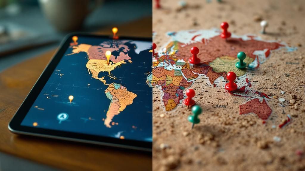 World map with pins