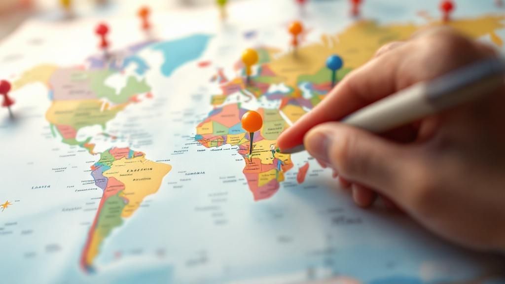 World map with pins