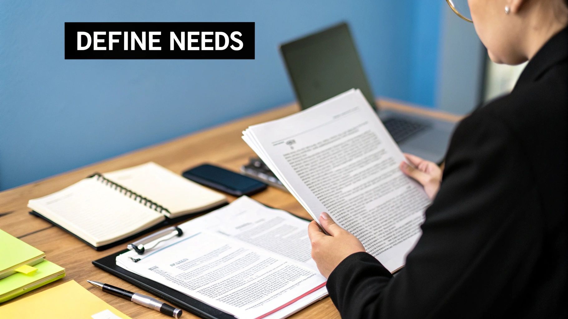 A person writing down notes to define their needs for a private investigation