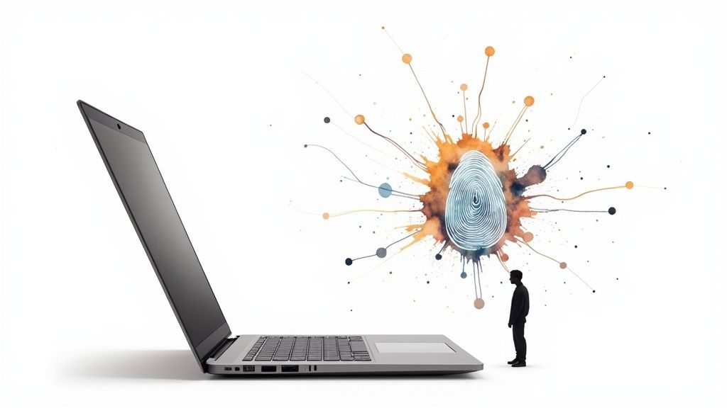 A futuristic digital interface showing data points and connections, representing AI analysis.